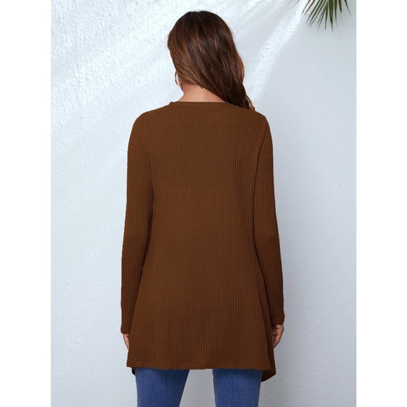 Waffle Knit Waterfall Cardigan soft knit sweater black - Picture 7 of 11